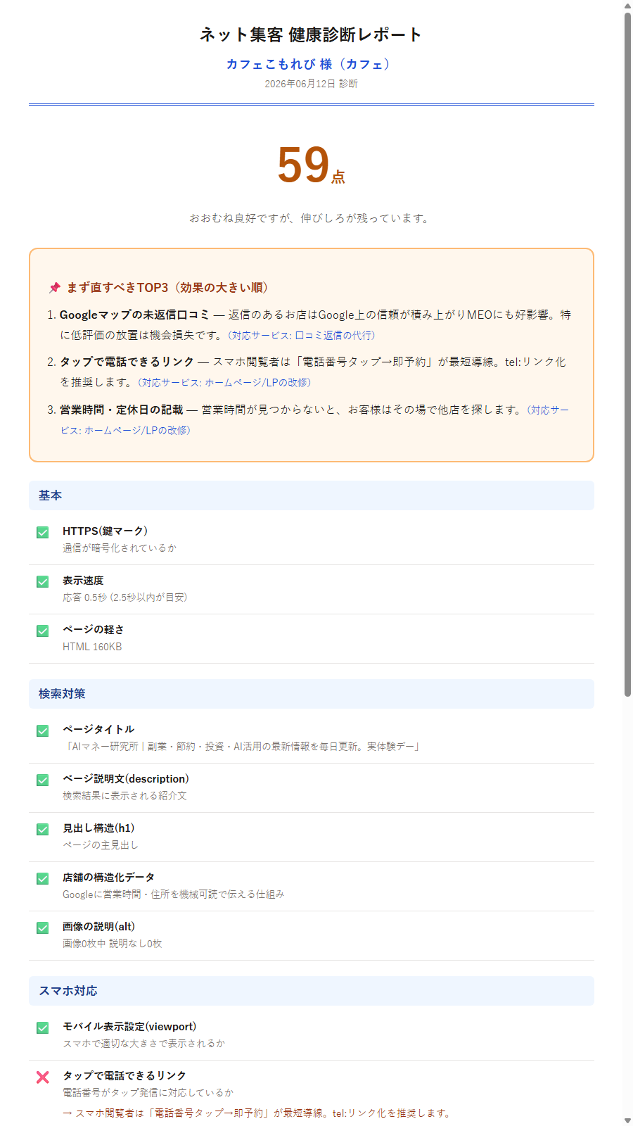 健康診断レポートサンプル